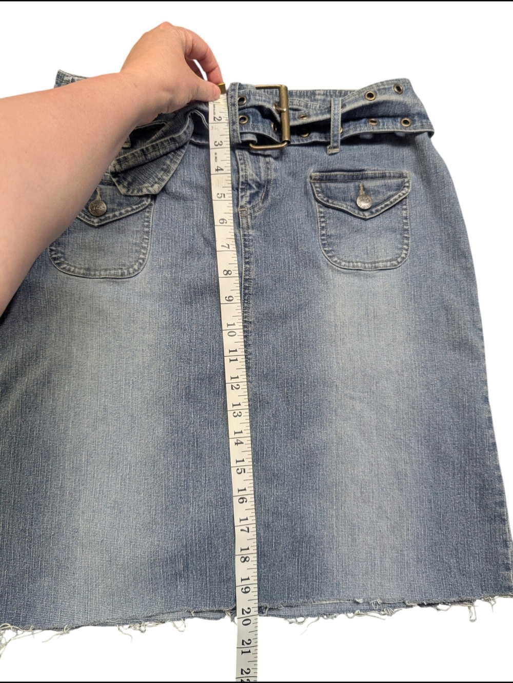 Y2K 725 Originals Time Denim Skirt – Size 13 Belted Jean Skirt - Picture 8 of 14